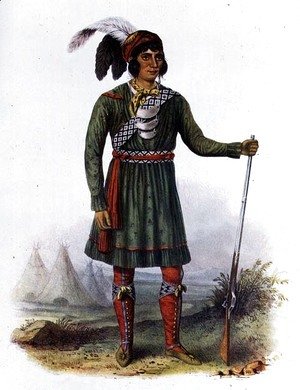 George Catlin - Osceola or 'Rising Sun', a Seminole Leader, 1838, illustration from 'The Indian Tribes of North America