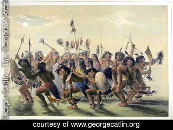 George Catlin - Native Americans performing a tribal group dance