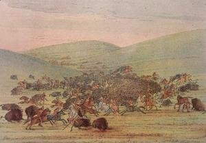 Minatarees attacking buffalo on horseback