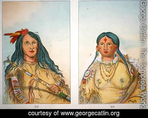 George Catlin - 'Chief Wolf on the Hill' and his wife 'She who Bathed her Knees', 1841
