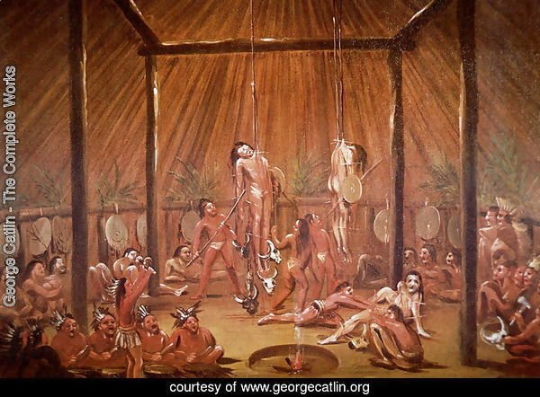 The O-Kee-Pa self-torture religious ceremony of the Mandan tribe, from a painting of c.1835