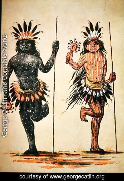 A Mandan tribal dance representing 'Day' and 'Night', from a painting of c.1835