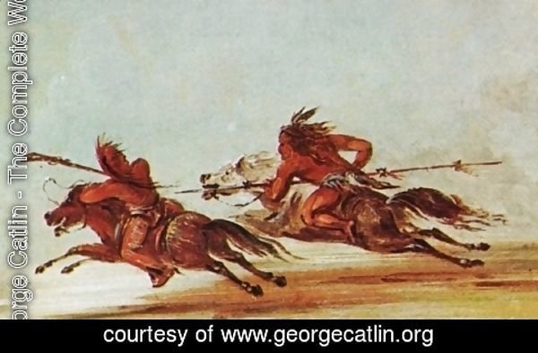 George Catlin - War on the plains. Comanche (right) trying to lance Osage warrior