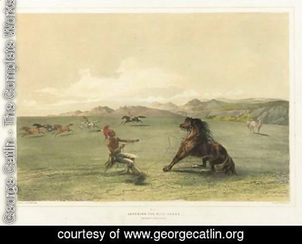 George Catlin - Catching The Wild Horse And Buffalo Hunt, Under The White Wolf Skin