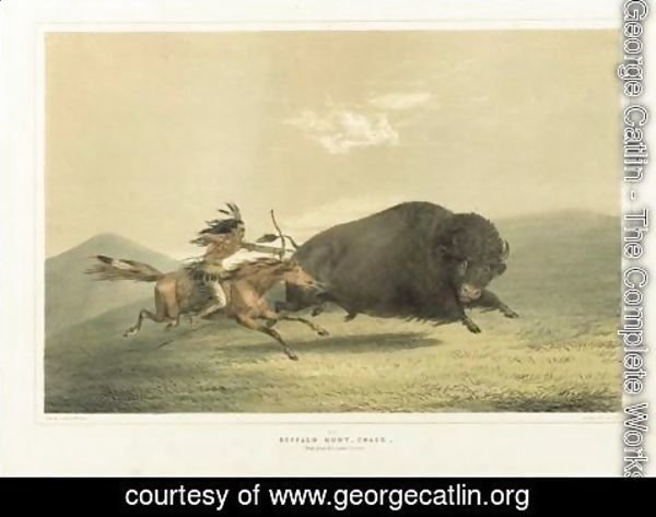 George Catlin - Buffalo Hunt, Chase And Antelope Shooting