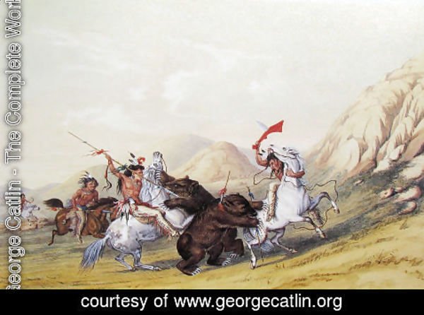 George Catlin - Attacking the Grizzly Bear