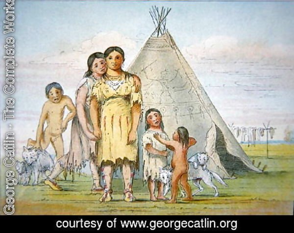 George Catlin - A Comanche family outside their teepee, 1841