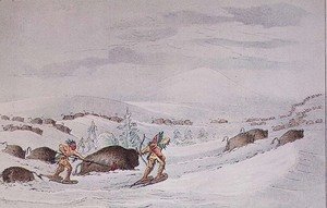 George Catlin - Hunting buffalo on snow-shoes