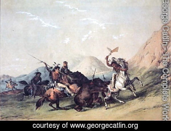 George Catlin - Native Americans killing a bear