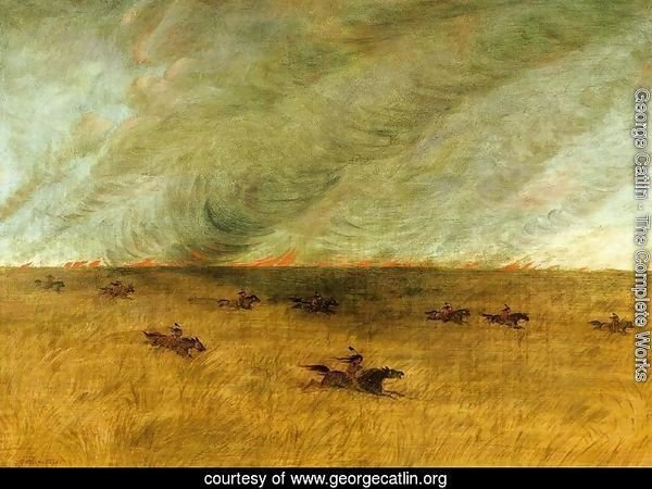Fire in a Missouri Meadow and a Party of Sioux Indians Escaping from It, Upper Missouri
