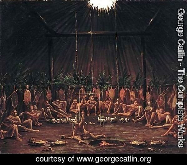 George Catlin - Interior View of the Medicine Lodge Mandan O kee pa Ceremony 1832